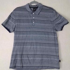 Hugo Boss Boys Polo‎ L Blue Stripe Classic Fit Short Sleeve Collar 100% Cotton